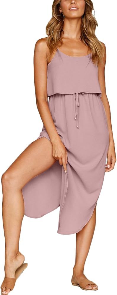 NERLEROLIAN Women's Adjustable Strappy Split Summer Beach Casual Midi Dress………… | Amazon (US)