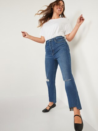 Extra High-Waisted Button-Fly Sky-Hi Straight Ripped Jeans for Women | Old Navy (US)