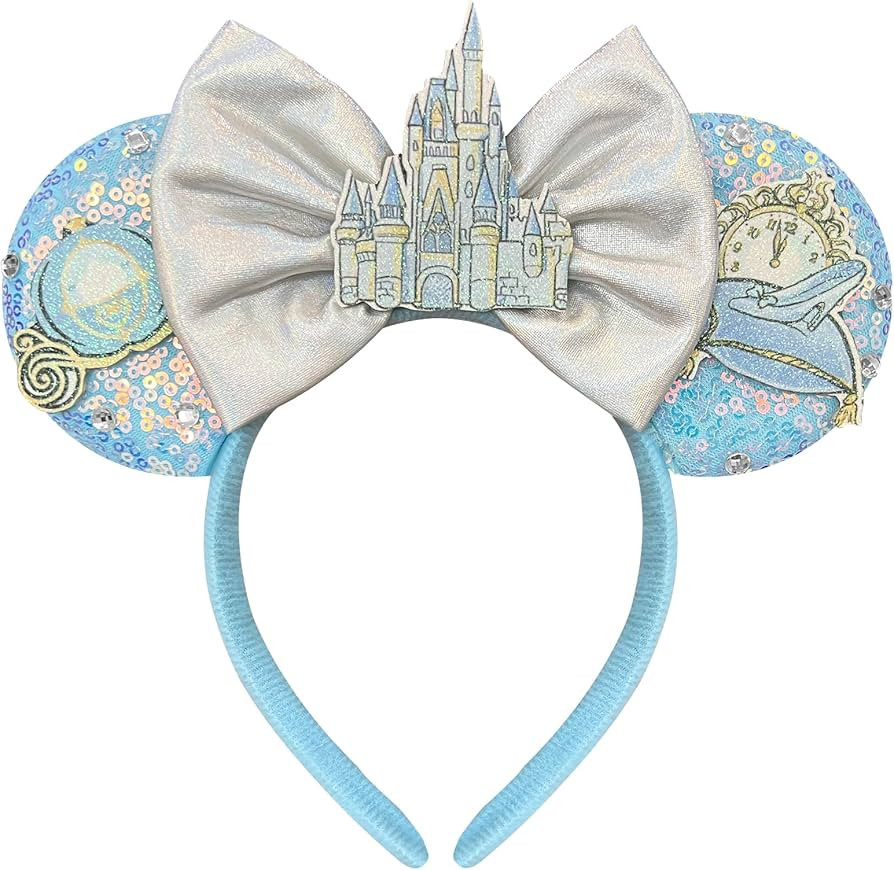 Hairband for Women Adult Blue Sequin Mouse Ears Headband with Castle Bows for Park Ears | Amazon (US)