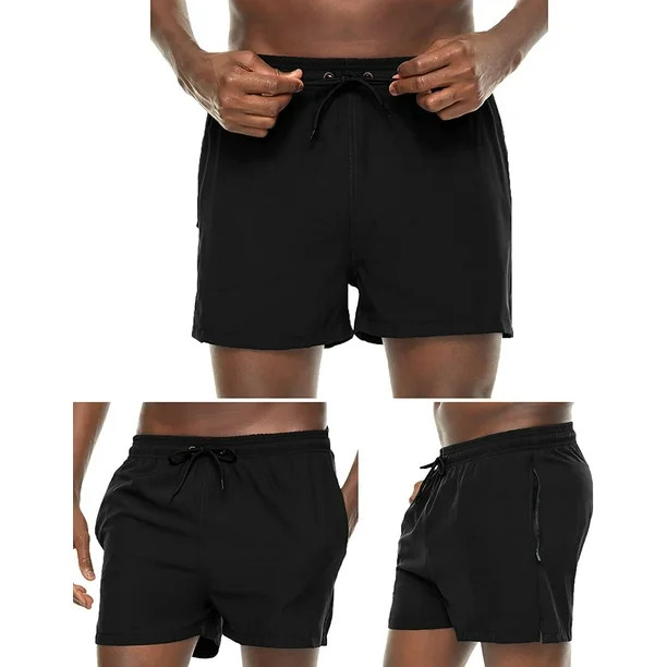 QPNGRP Mens 5 inch beach shorts Swim Trunks Stretch Quick Dry Swim Shorts with Zipper Pockets Bla... | Walmart (US)
