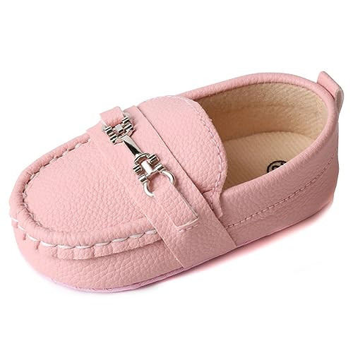 LONSOEN Infant Shoes Boys Loafers Baby Girls Crib Moccasins Classic Synthetic Leather Wedding Dress Shoes,BAY209 Pink 6-12 Months | Amazon (US)