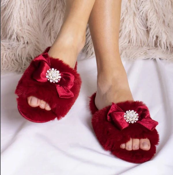 Ruby Red Embellished Slider Slippers | Lavender Fields