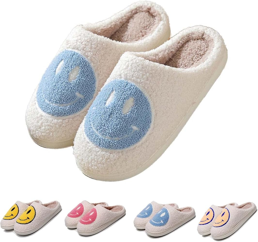 FACAXEDRE Retro Smile Face Slippers, Happy Face Slipper for Women, Soft Plush Comfy Preppy Women ... | Amazon (US)