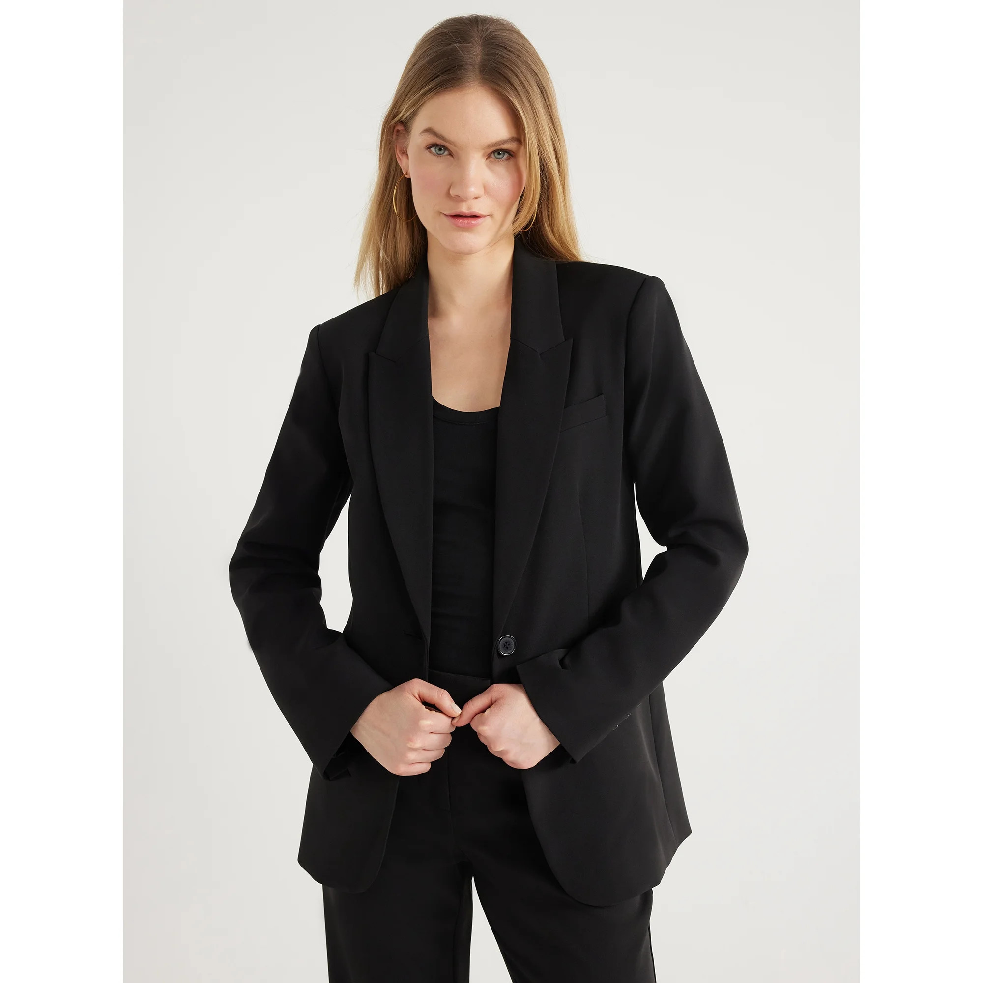 Scoop Women's & Women's Plus Crepe One Button Suit Blazer, Sizes XS-4X | Walmart (US)