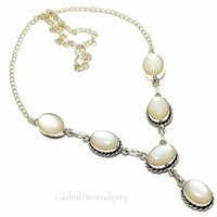 Mona Lisa Glass Necklace Set in Solid 925 Sterling Silver, 18"" + Pendant, Pearly White Cabochons, P | Etsy (US)