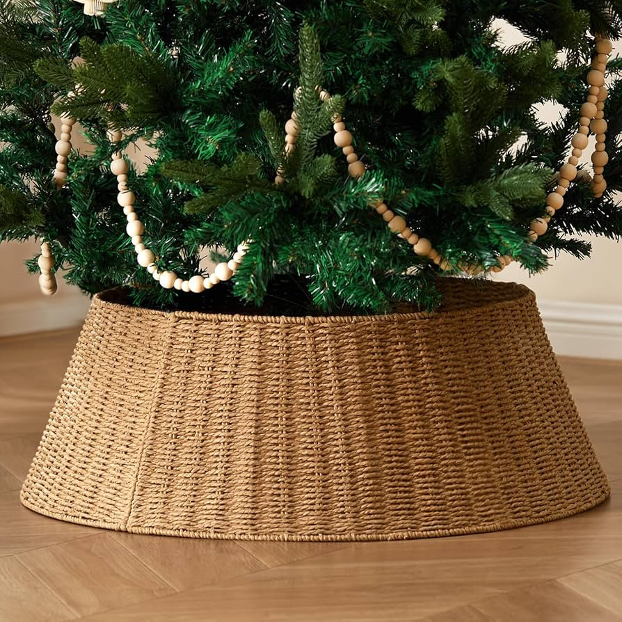 Rustic Farmhouse Christmas Tree Collar - 28Inch Woven Wicker Tree Base Stand Cover for Artificial... | Amazon (US)