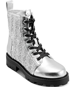 KARL LAGERFELD PARIS Marlee Sequin Lace Up Combat Booties - 8.5 | Dillard's