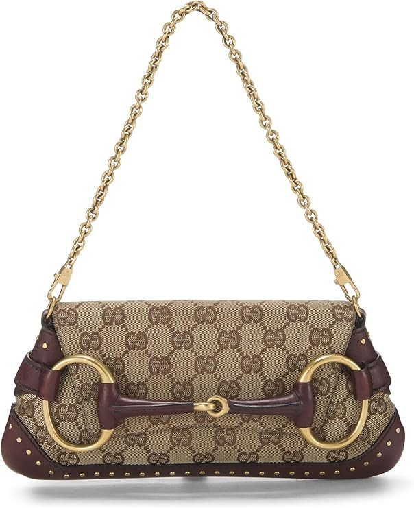 Amazon.com: Gucci, Pre-Loved Burgundy Original GG Canvas Horsebit Chain Clutch, Burgundy : Luxury... | Amazon (US)