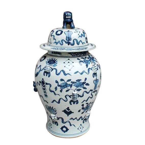Blue and White Handmade Porcelain Ginger Jar - Ancient Tao Symbols | Etsy (US)