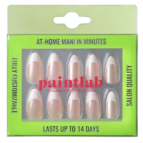PaintLab Medium Almond Press On False Nails, French Chrome, White French Tip, 30 Count | Walmart (US)