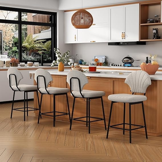 Bar Stools Set of 4, Counter Height BarStools with Shell-Shaped Backrest, Island Chairs with Meta... | Amazon (US)