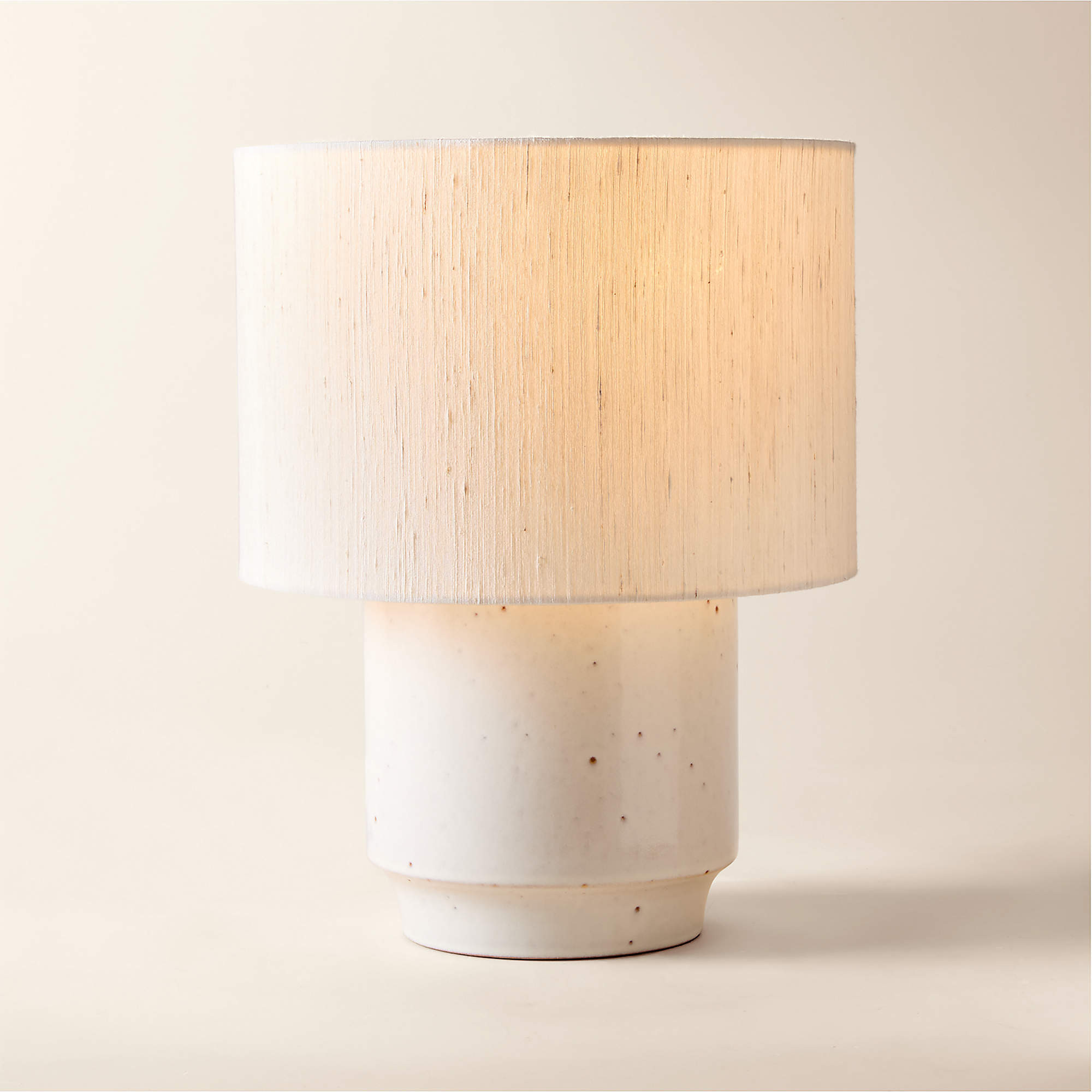 Rosalind Small White Ceramic Reactive Glaze Table Lamp with Silk Shade + Reviews | CB2 | CB2