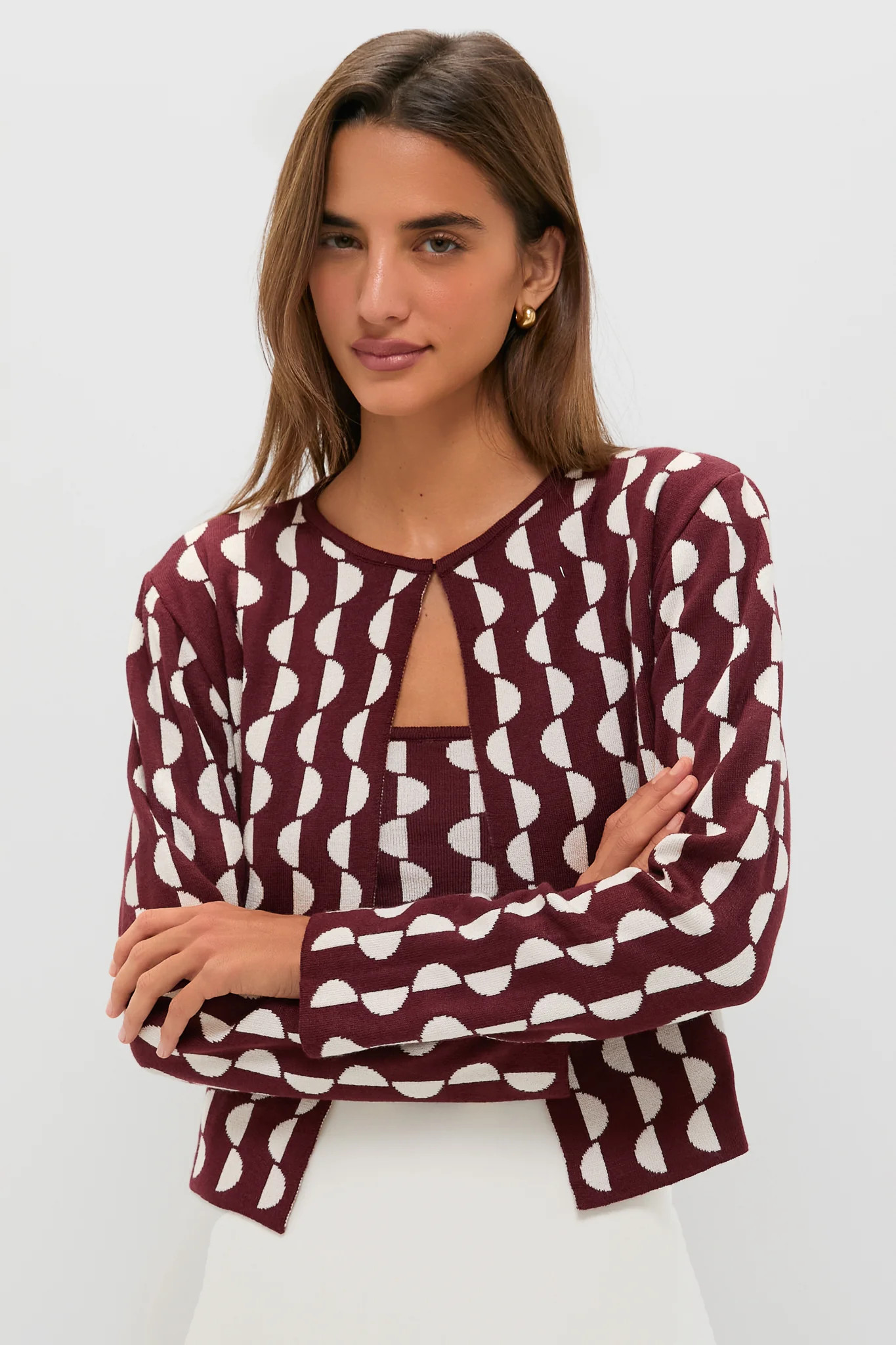 Wine and Off White Copa Knit Jacket | Tuckernuck (US)