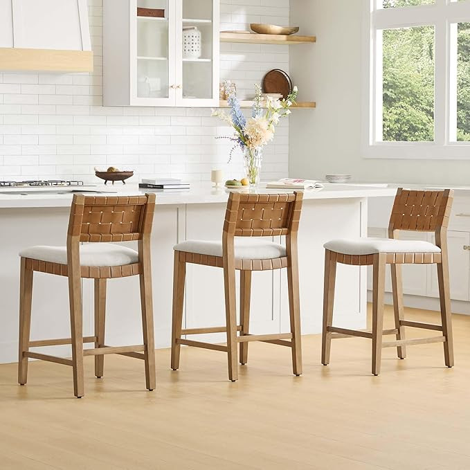 CHITA Woven Bar Stools Set of 3, 26" Counter Height Bar Stools with Backrest, Handwoven Counter S... | Amazon (US)
