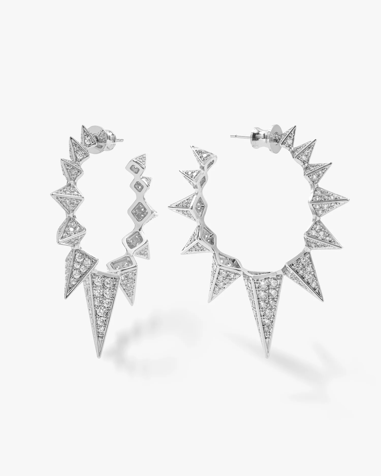 Mama Gabriella Pavé Spiked Hoops - Silver|White Diamondettes | Melinda Maria Jewelry