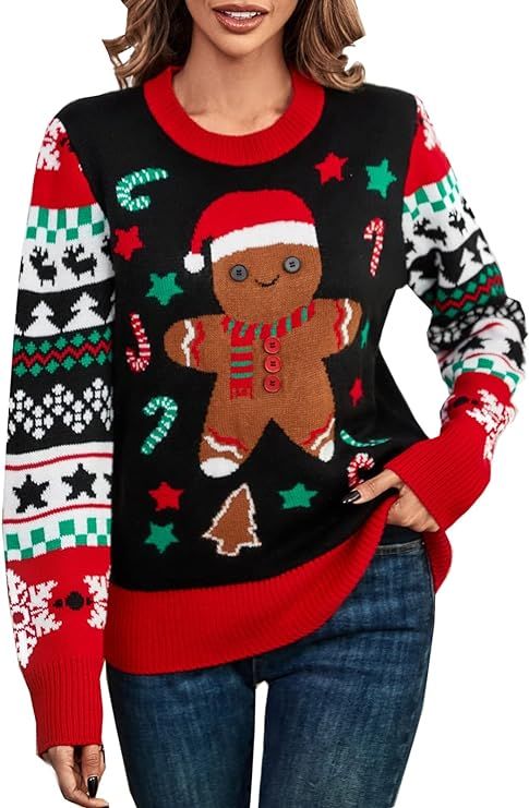 WIPONKEN Ugly Christmas Sweater for Women Crewneck Adorable Family Matching Outfits Loose Pullove... | Amazon (US)
