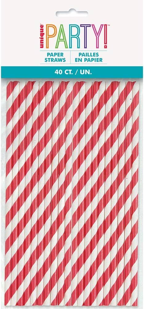 Ruby Red Striped Paper Straws - 40 Count - Unique Style & Fun Drinking Experience, Perfect for Pa... | Amazon (US)