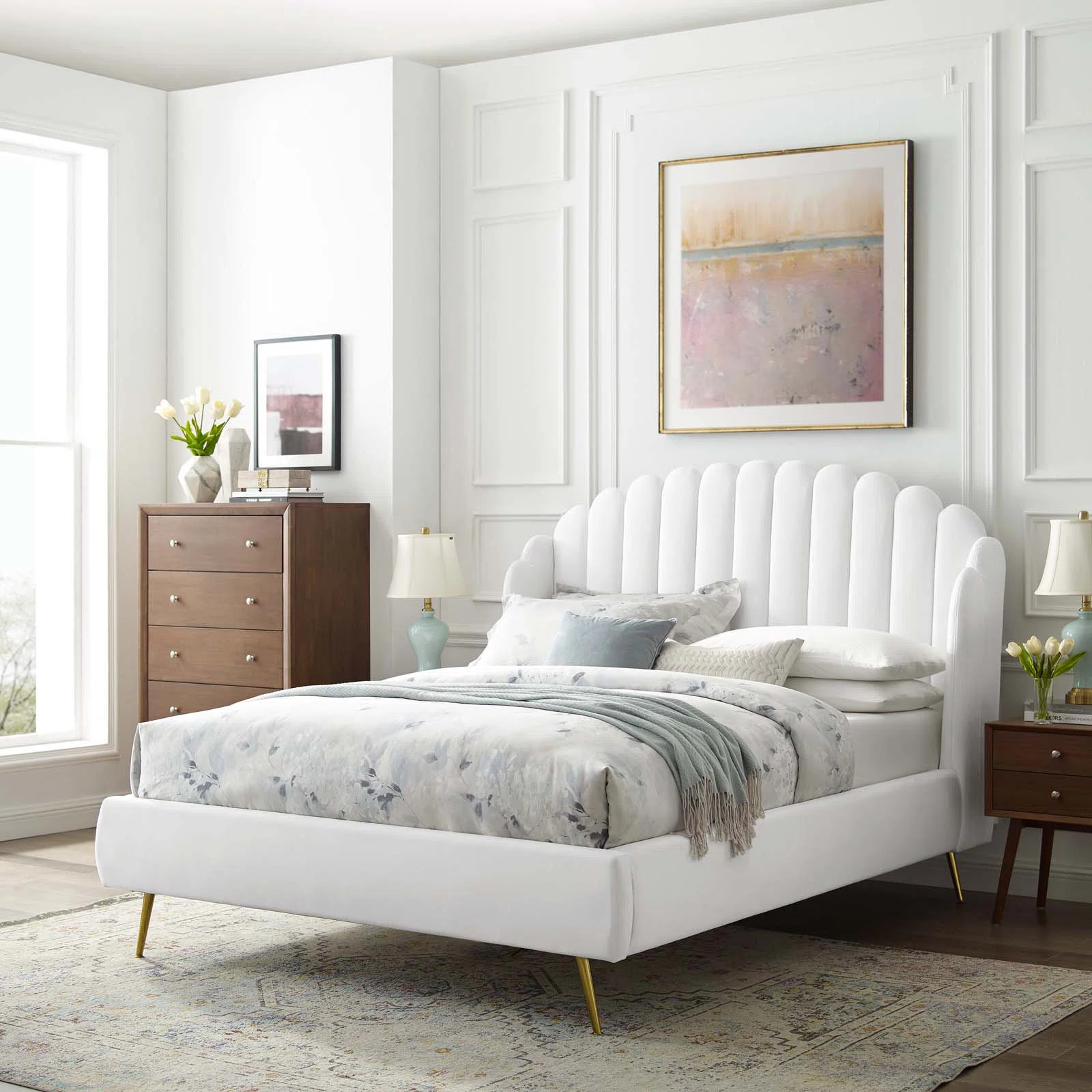 Lana Queen Performance Velvet Wingback Platform Bed | Wayfair North America