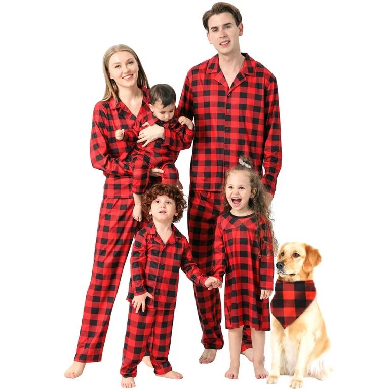 Matching Family Christmas Pajamas Set Red Buffalo Plaid Pajamas Sleepwear Set for Adult Kids Baby... | Walmart (US)