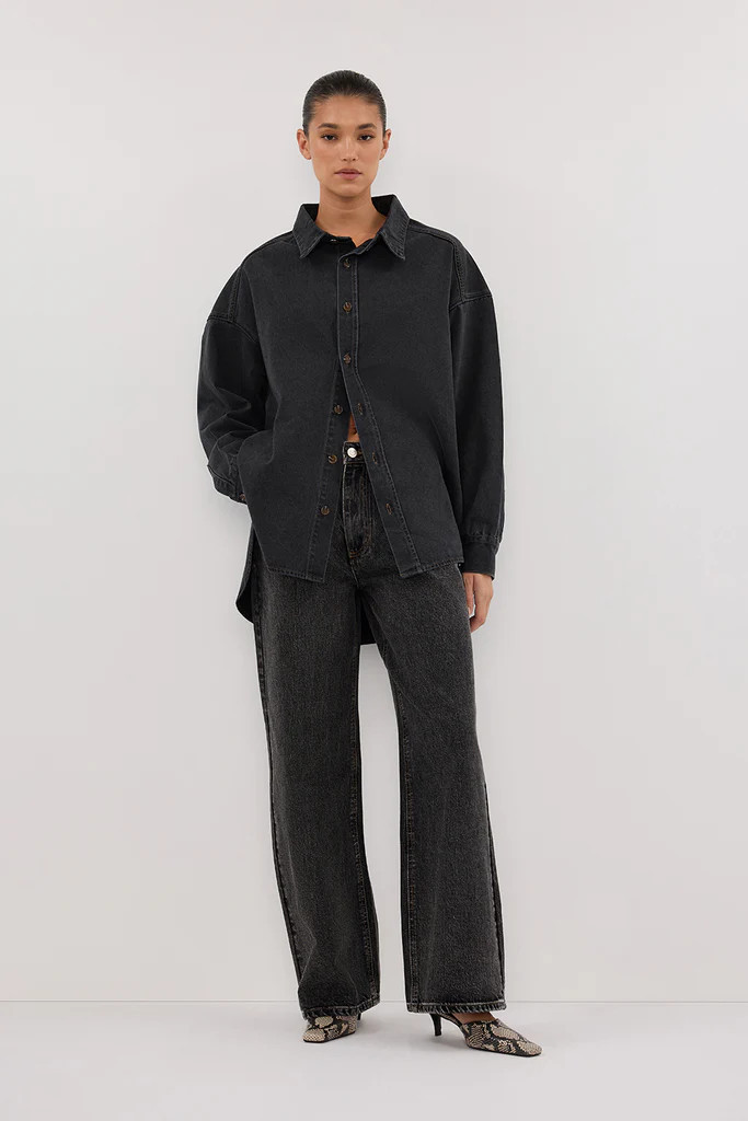 ASHTON WASHED BLACK OVERSIZED DENIM SHIRT | DISSH