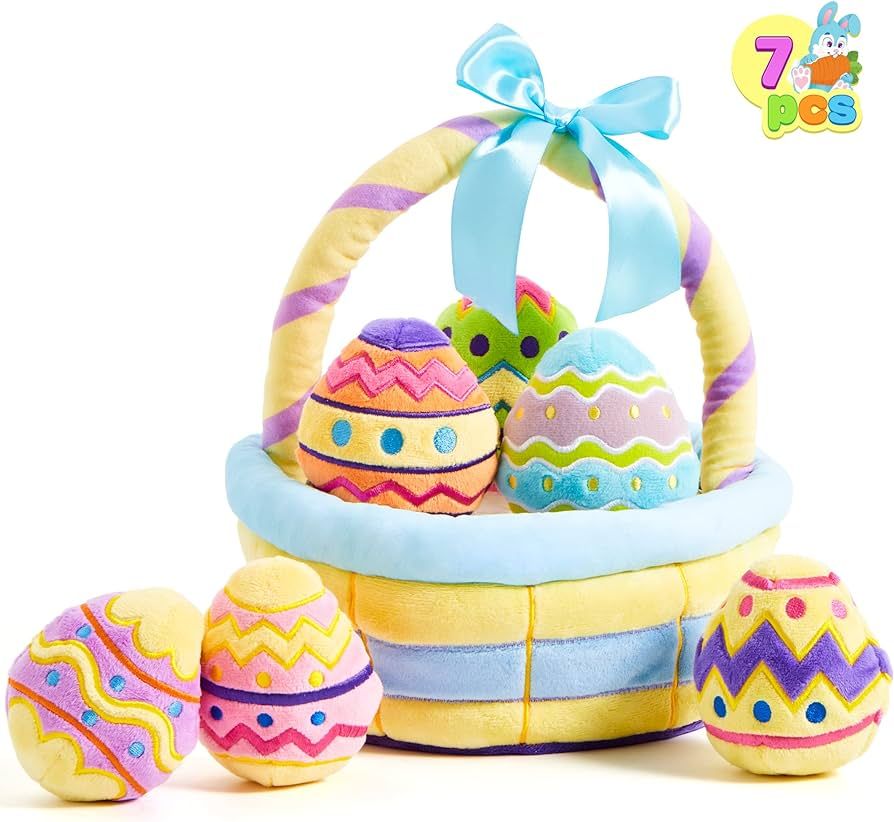 JOYIN 7 Pcs Easter Eggs Basket Baby plushies playset Basket Stuffers Toys for Easter Party Favors... | Amazon (UK)