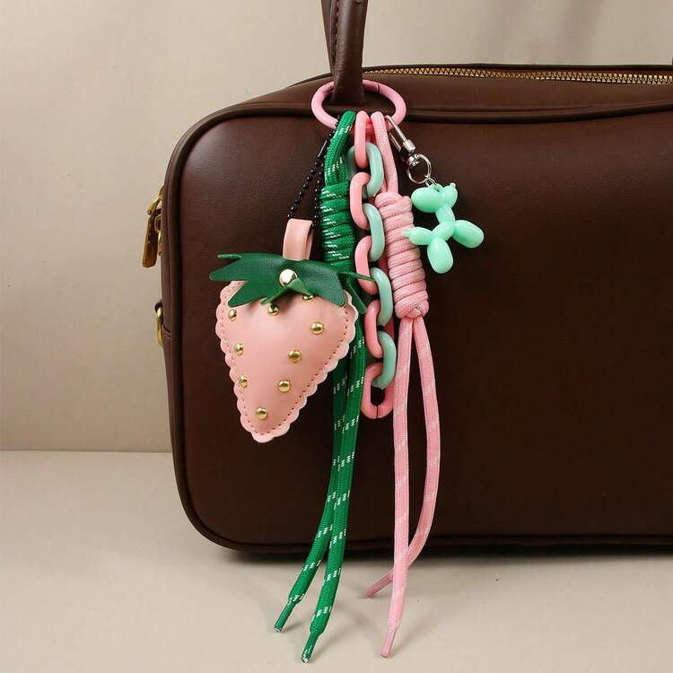 Creative Unique Strawberry Acrylic Chain Woven Rope Cute Balloon Dog Bag Charm Versatile Accessory Match | SHEIN