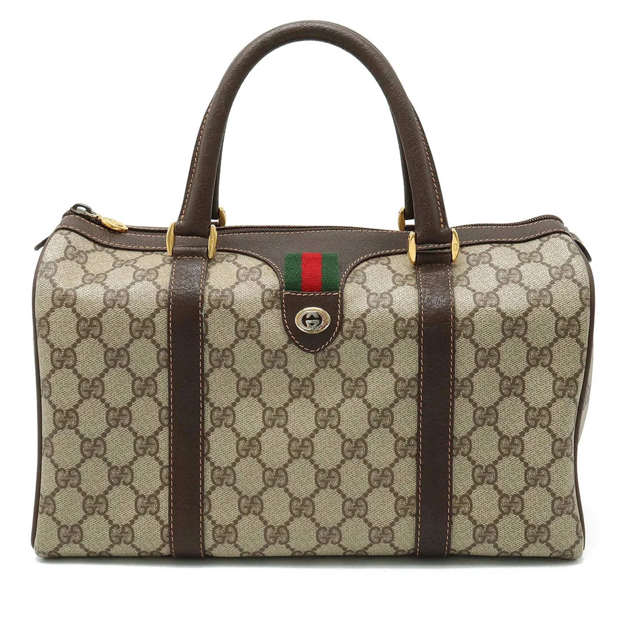 Pre-Owned GUCCI Gucci Old GG Plus Sherry Line Handbag Boston Bag PVC Leather Beige Mocha Brown 40... | Walmart (US)