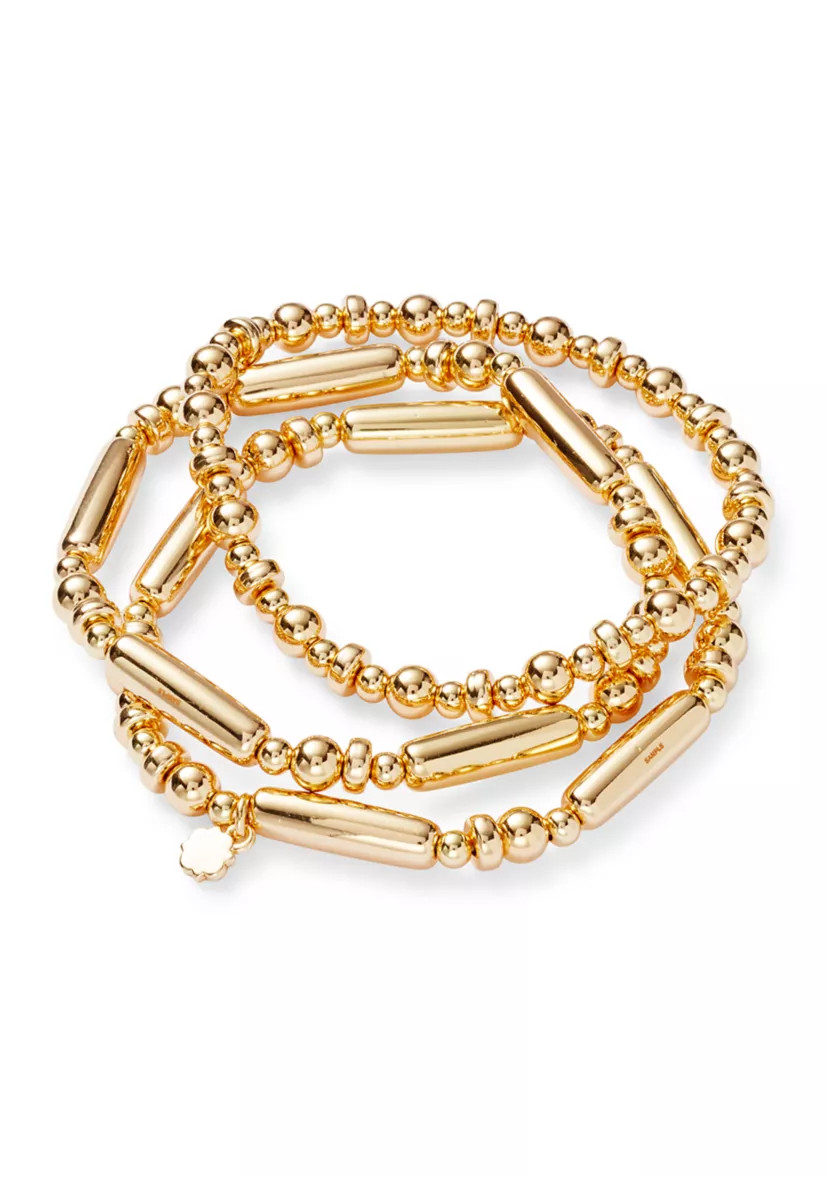 Puff Beaded Gold Tone Stretch Bracelet Trio Set | Belk