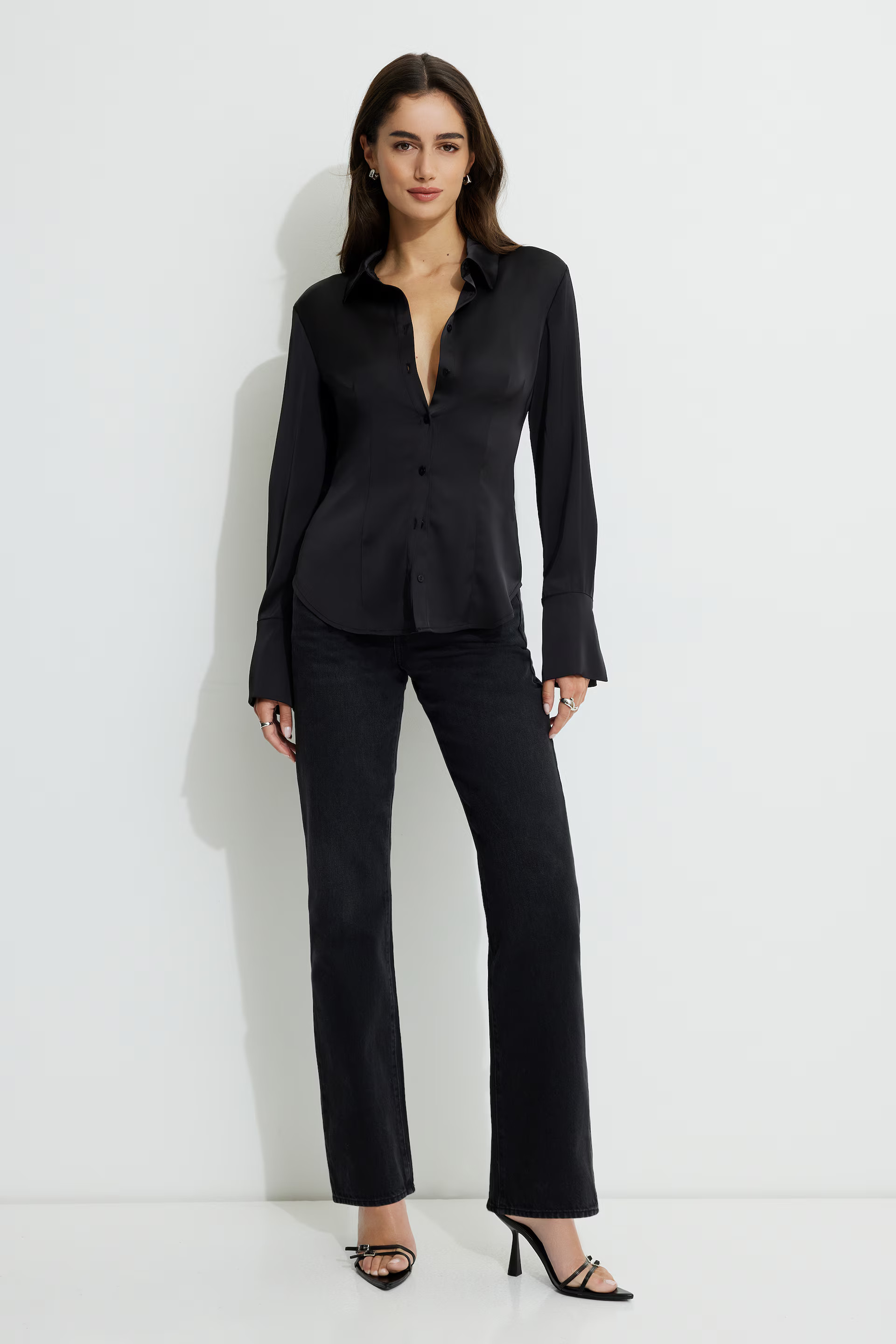 Eva Cinched Satin Shirt | Dynamite Clothing