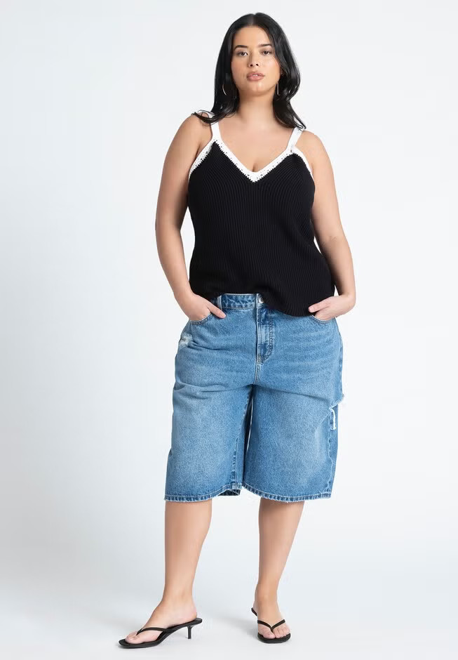 Destructed Denim Bermuda Short | Eloquii