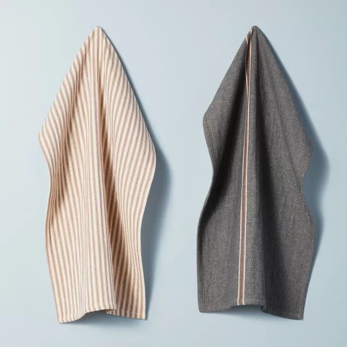 2pk Striped Kitchen Towel Set Railroad Gray/Pumpkin Brown - Hearth & Hand™ with Magnolia | Target