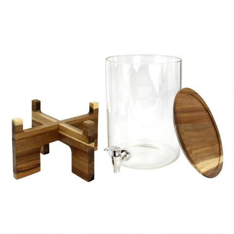 Glass and Acacia Wood Drink Dispenser with Stand | World Market