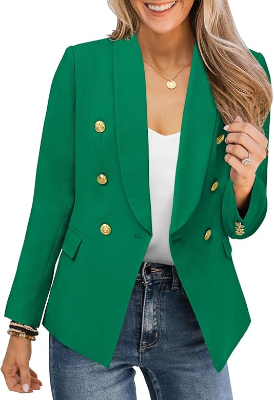 CRAZY GRID Womens Casual Blazer Jacket Gold Button Long Sleeve Work 0ffice Blazer Lapel Jacket | Amazon (US)