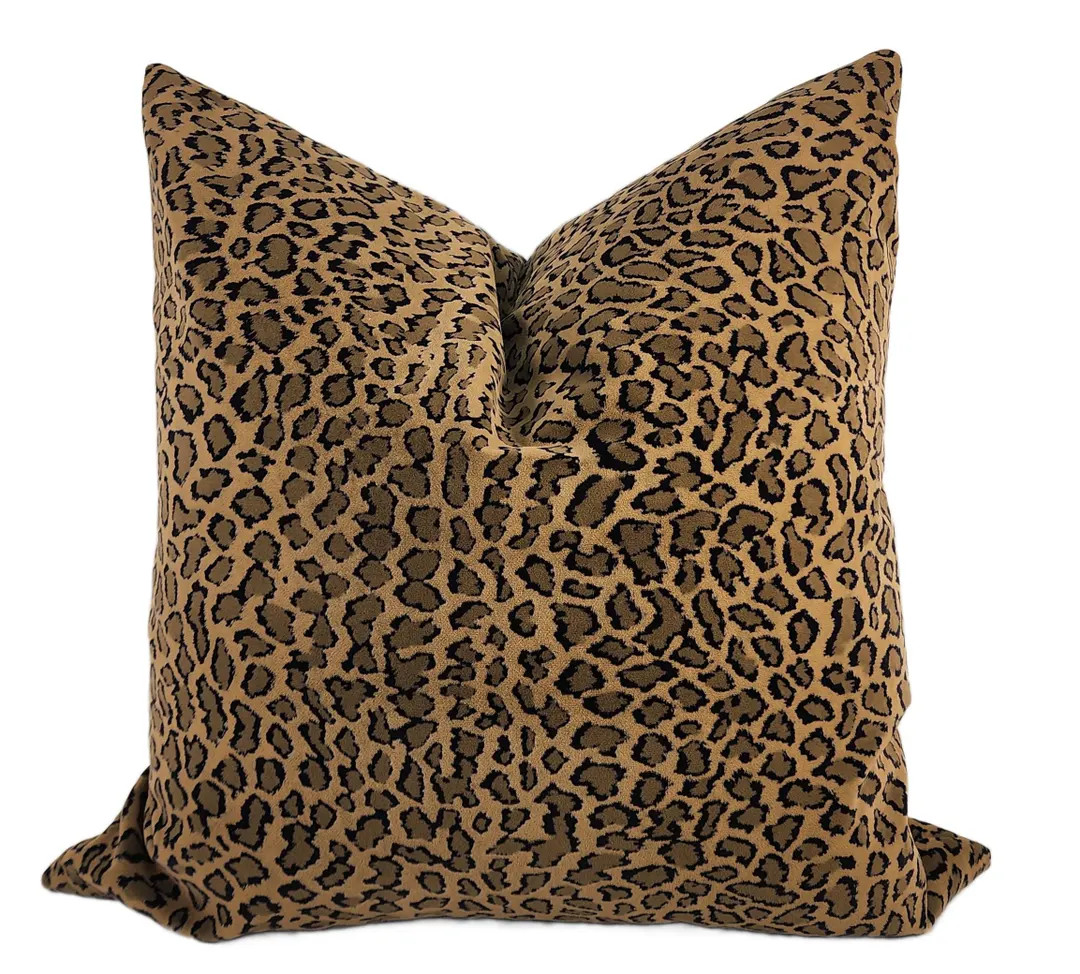 Camel, Brown, Black Velvet Animal Print Throw Pillow Cover, 20x20, Velvet Cheetah Print, Throw Pi... | Etsy (US)