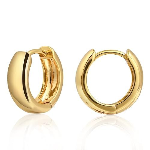 14K Gold Huggie Hoop Earrings Hypoallergenic Handmade Chunky Gold Hoop Earrings for Women Trendy ... | Amazon (US)