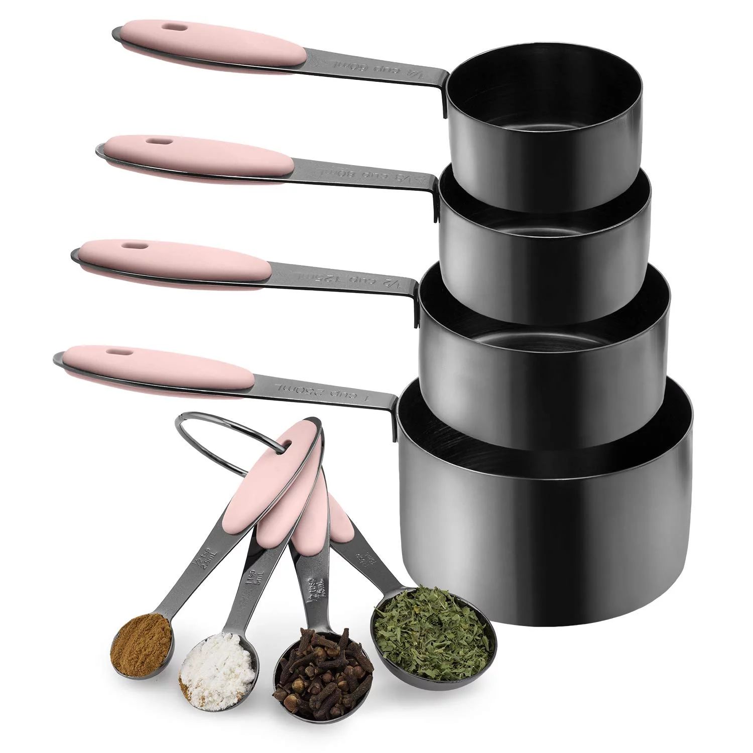 COUNTRY KITCHEN Gunmetal Measuring Cups & Measuring Spoon 8 Piece Set, Stainless Steel, Pink | Walmart (US)