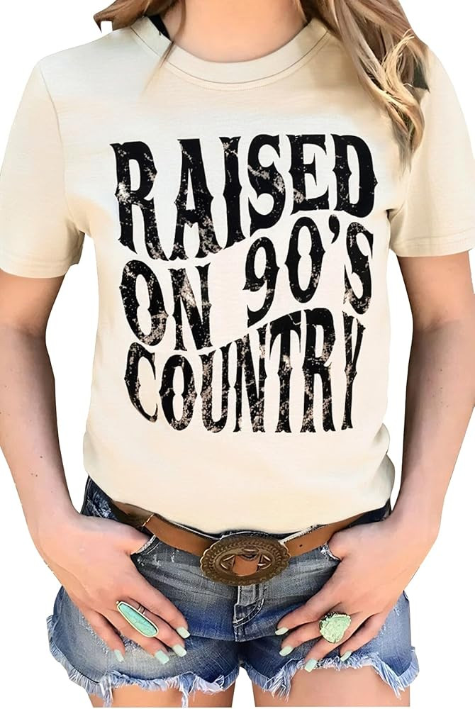 QLIPIN Raised on 90s Country Shirt Womens: Vintage Country Music Shirts Concert Top Casual Short ... | Amazon (US)