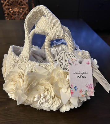 Handcrafted in India Cream Beaded Bag w/ Sea Shells + Floral Viral TikTok NEW | eBay US