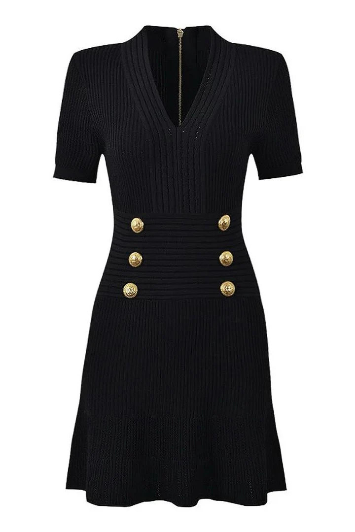 Jessica Bara Rilow Gold Button Mini Dress Small / Black | JESSICA BARA