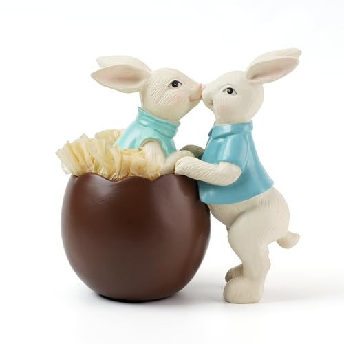 Homemory Bunny Decor Rabbits in an Easter Chocolate Egg, Easter Statue Figurines for Spring Tabletop Decor Decorations Indoor (Standing) | Amazon (US)