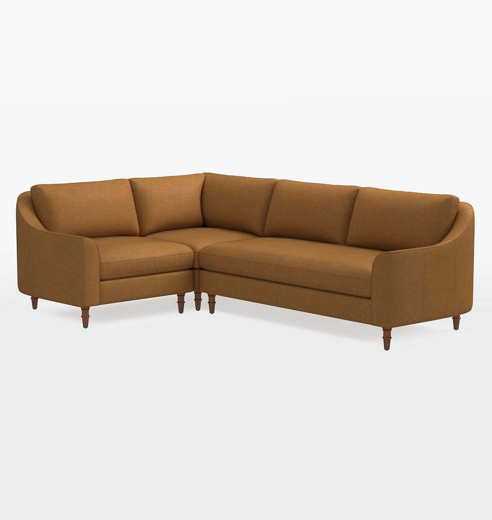 Luisa Leather 3-Piece L-Shape Sectional, Right Arm Sectional - Bench Cushion - Ellis Leather Sahara | Rejuvenation