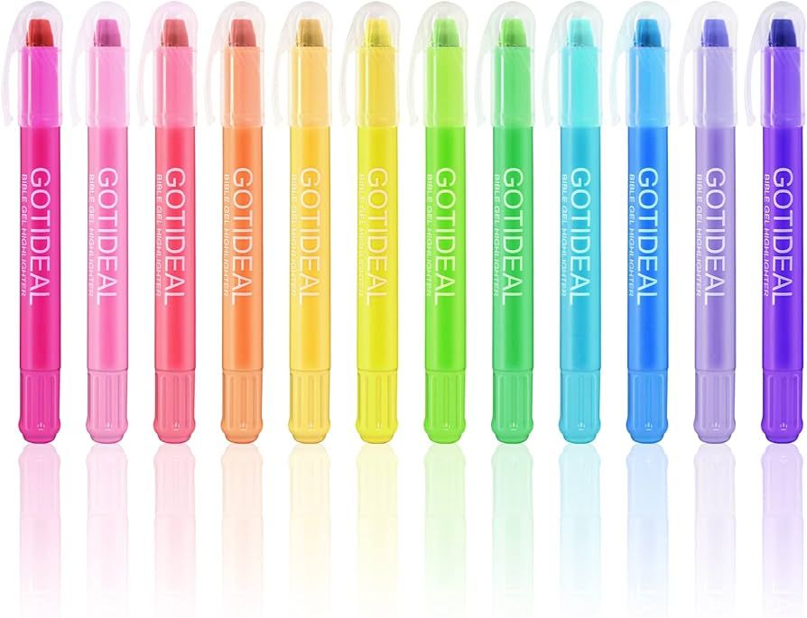 GOTIDEAL Bible Highlighters, 12 Pack Assorted Colors Gel Highlighters Pens Set, Wax Bible Markers... | Amazon (US)