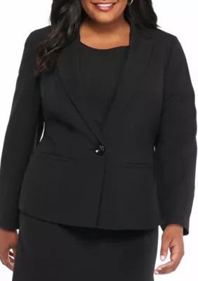 Kasper Women's Plus Size Stretch Crepe One Button Jacket, Black, 18W | Belk