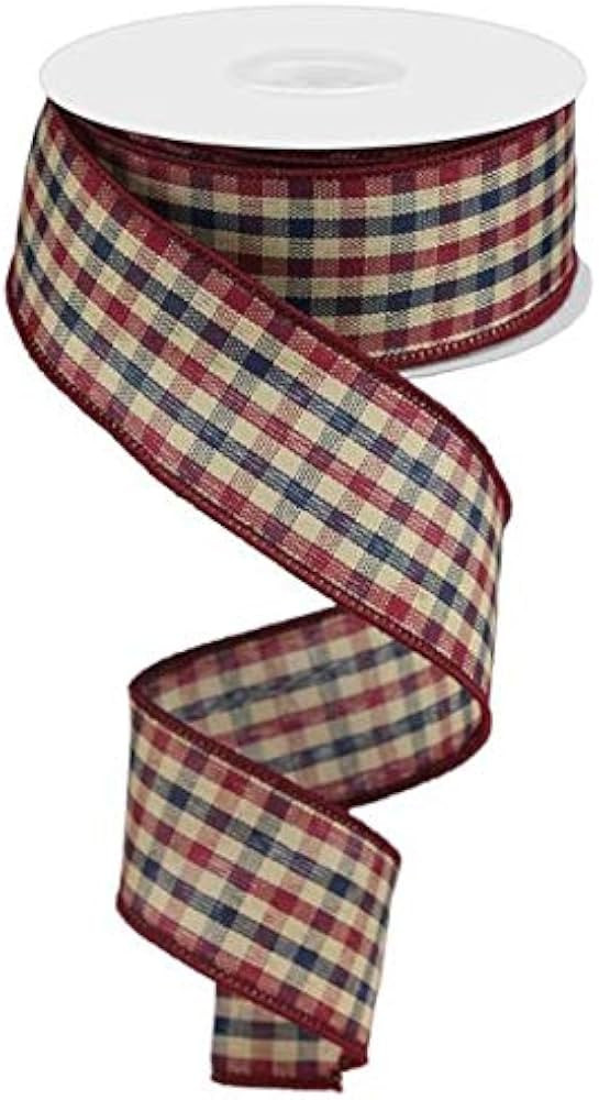 Primitive Gingham Check Wired Edge Ribbon, 10 Yards (Navy, Burgundy, Tan, 1.5 Inches) | Amazon (US)