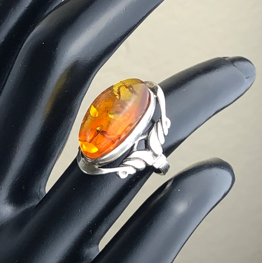 Vintage Baltic Amber Cabochon 925 Sterling Silver Art Nouveau Style Statement Ring/high Profile O... | Etsy (US)