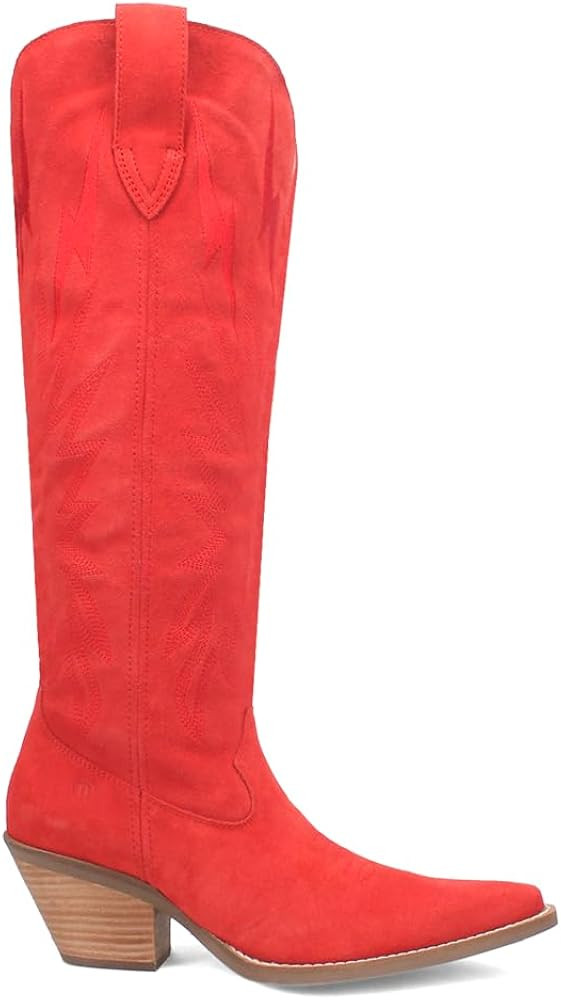 Dingo Womens Thunder Road Embroidered Snip Toe Casual Boots Knee High Mid Heel 2-3" - Black | Amazon (US)