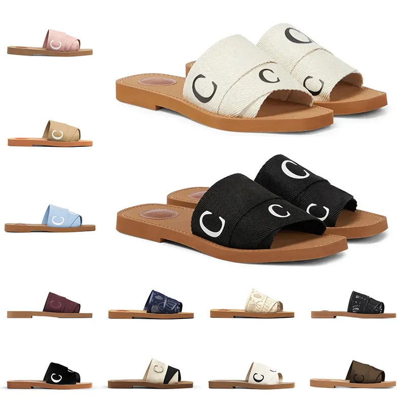 designer sandals women woody mules flat slippers canvas slides white black blue pink womens beach... | DHGate