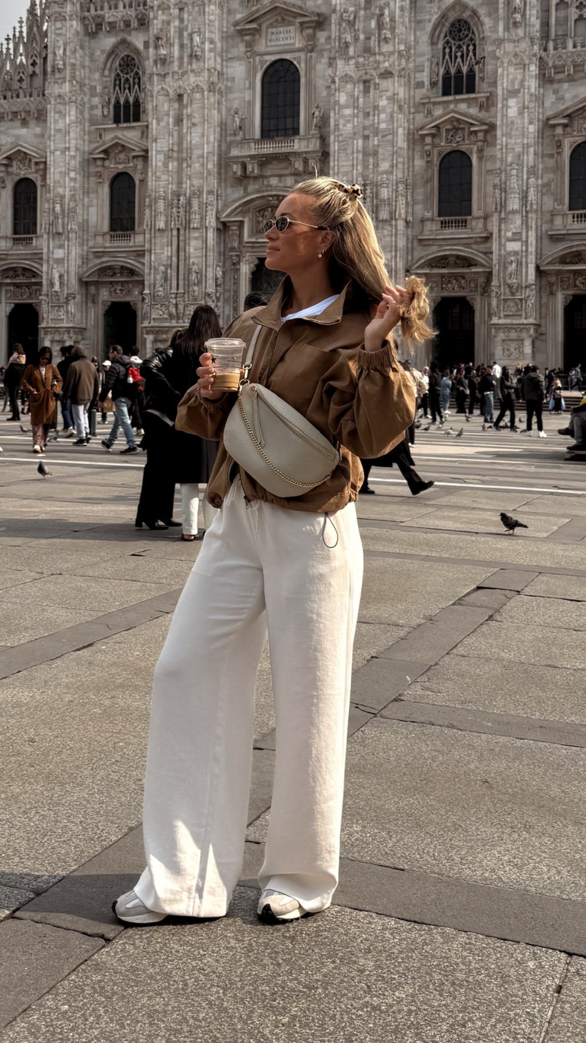 Today's Milan exploring outfit.
Utility jacket from @12th Tribe , @Aritzia  Lodge Pants, @abercrombie  basic white tee, Beck Sling bag from @giginewyork  and New Balance 327 sneakers.

Milan travel outfit, Milan ootd look, Italy travel style, Europe travel fashion

#LTKootd #LTKTravel
