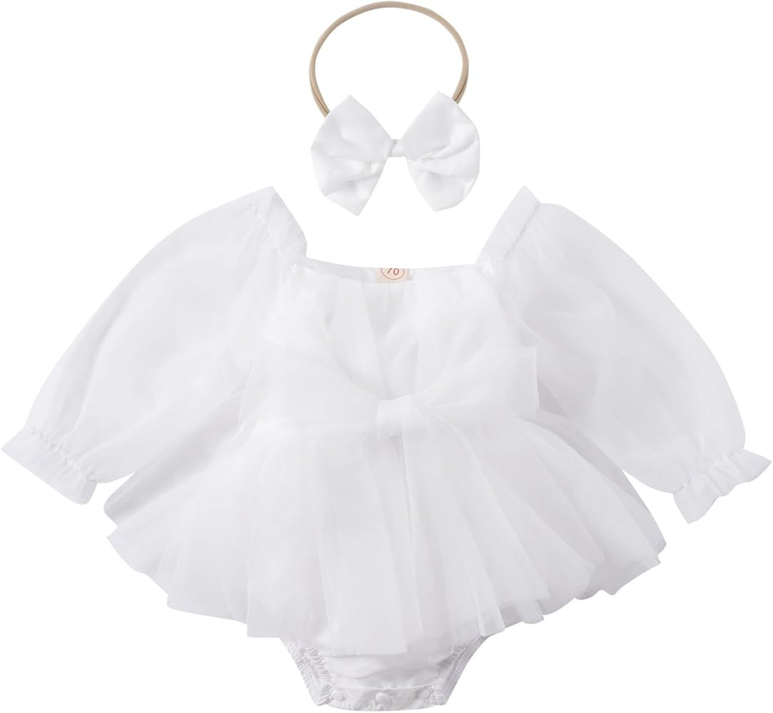 ODASDO Newborn Baby Girl Romper Dress Flower Embroidery Tutu Princess Long Sleeve One-Piece Bodys... | Amazon (US)