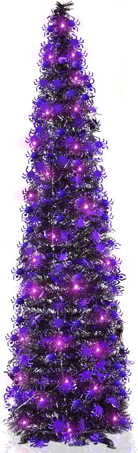 HMASYO 5 Foot Black Halloween Christmas Tree with 50 LED Purple Lights - Collapsible Pop Up Purpl... | Amazon (US)